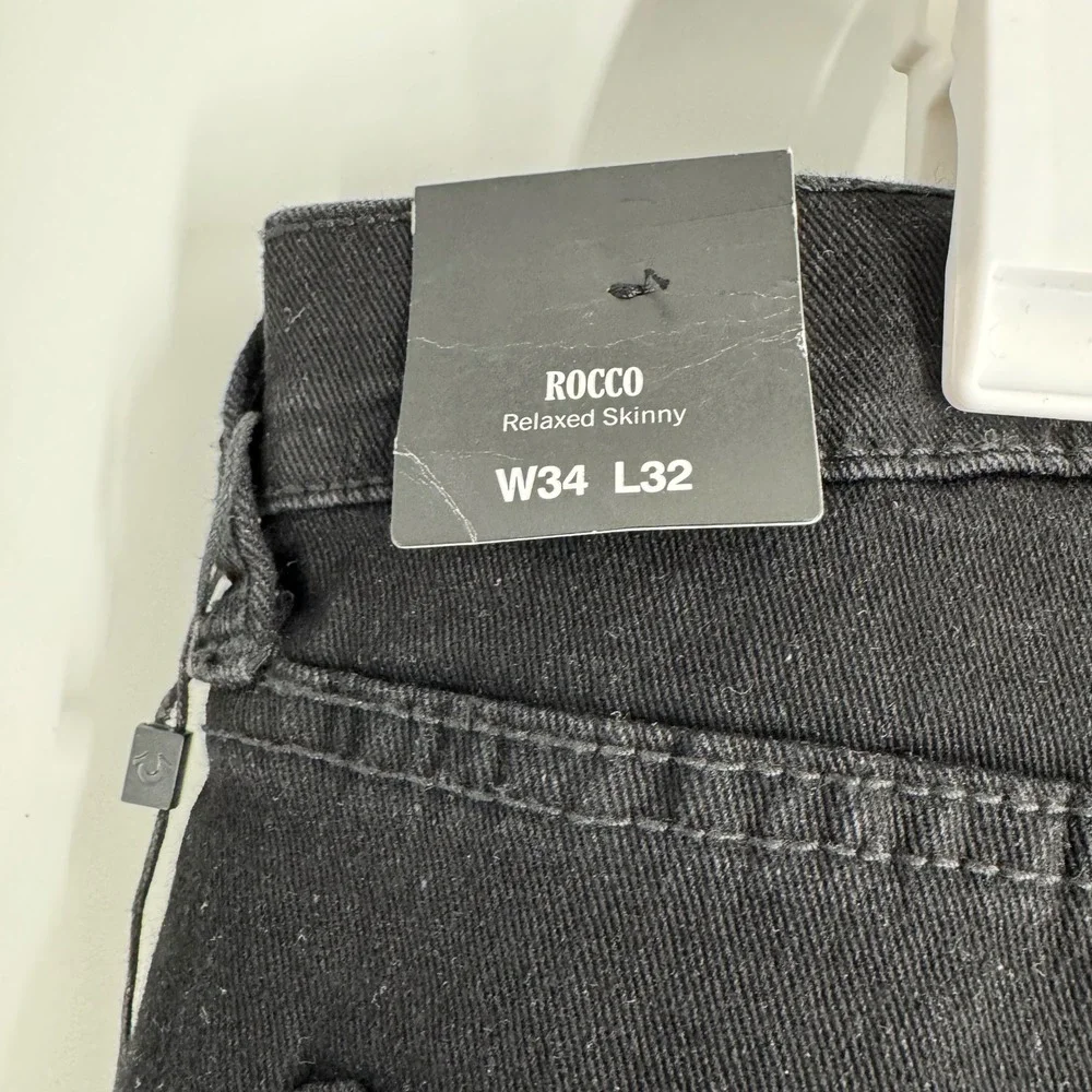 True Religion Rocco‎ Relaxed Skinny Biker Jeans Black Mens W34 L32 Moto